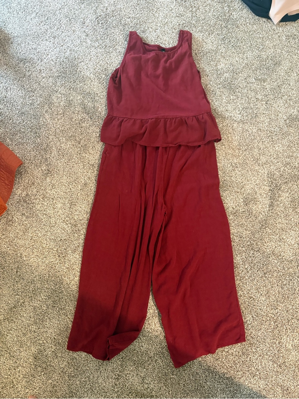 Sleeveless Wine Red Peplum Jumpsuit